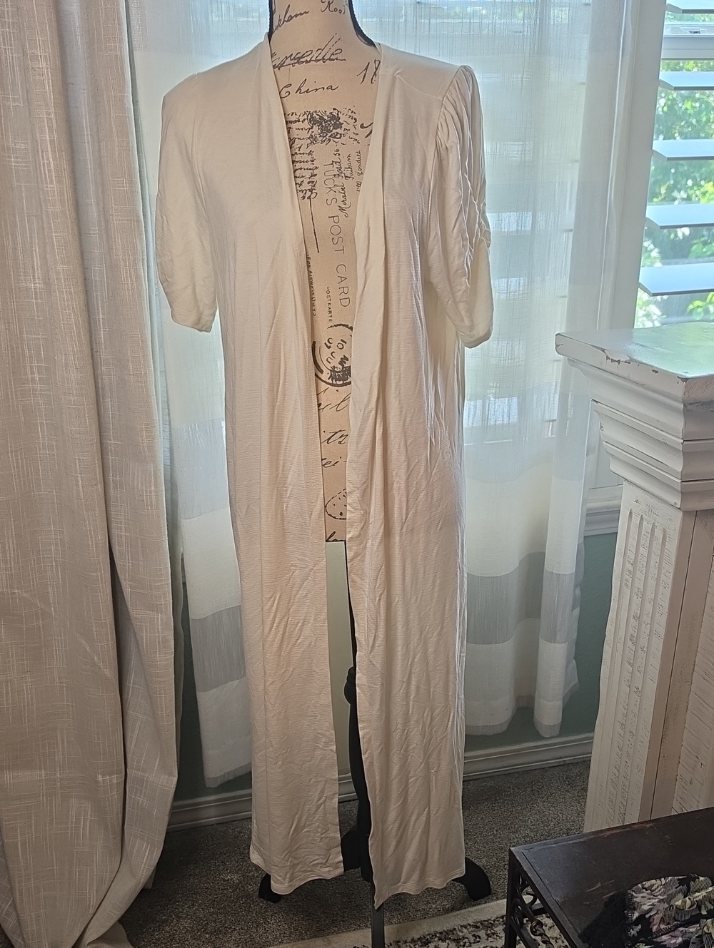 torrid Cream Open-Front Cardigan with Gathered Sleeves